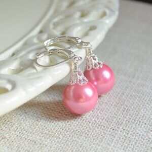 Pink Christmas Earrings in Silver - Hand Made in Canada